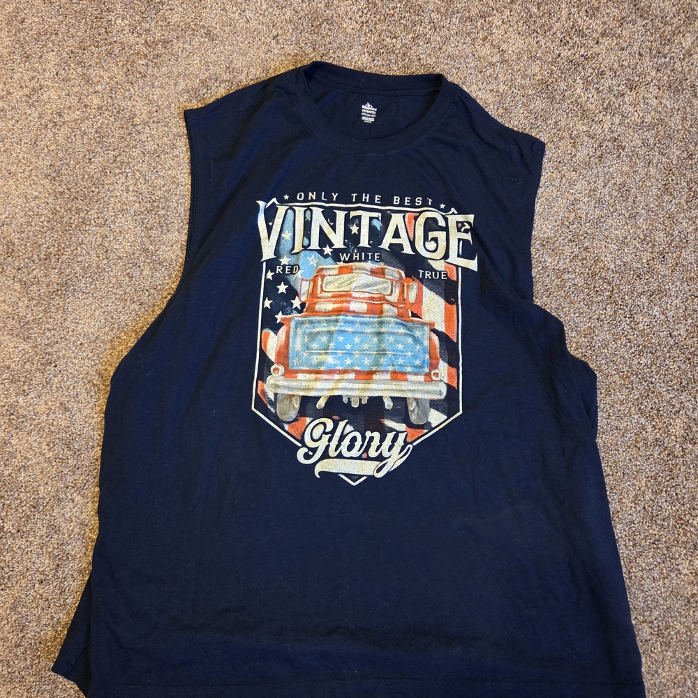 Vintage Glory Navy Graphic Tank‎ Top